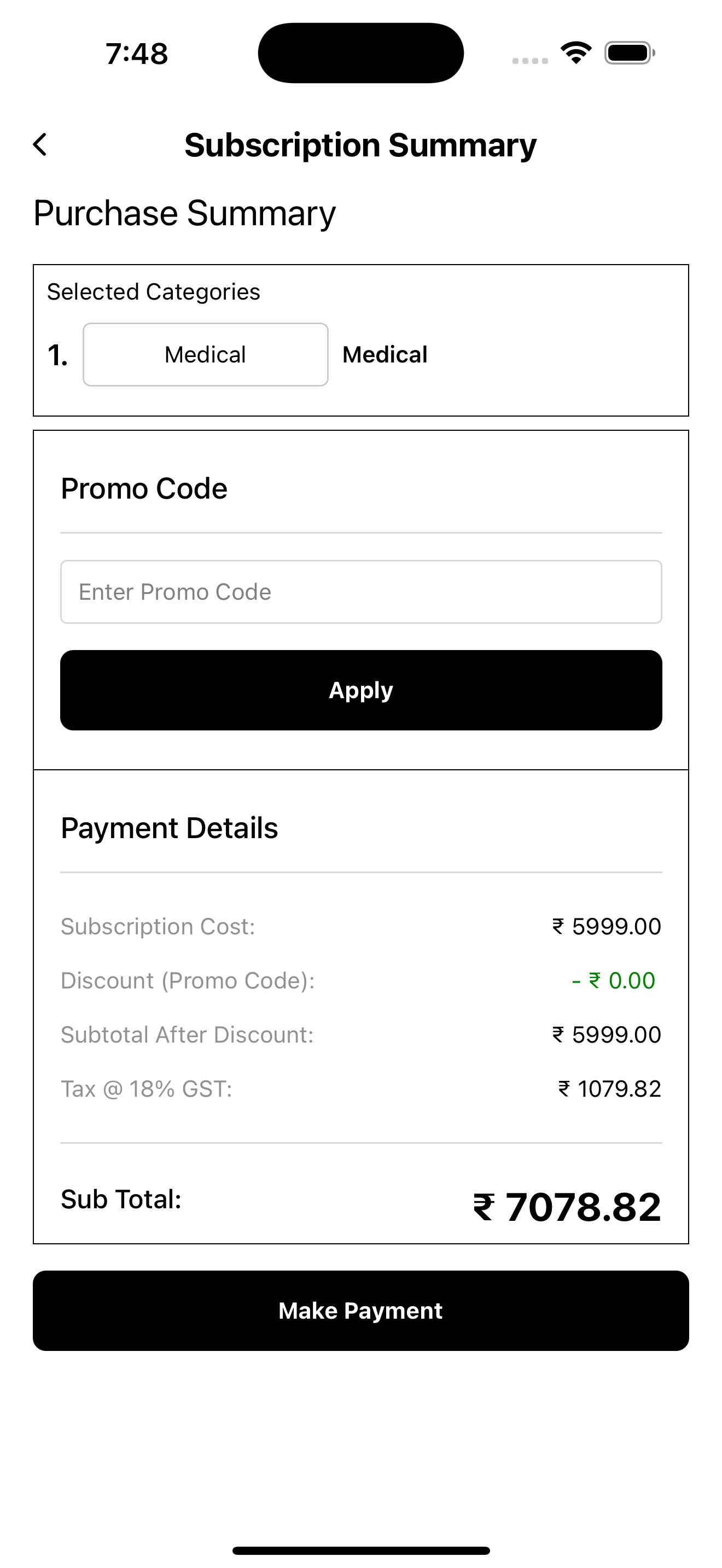 Purchase Summary Checkout
